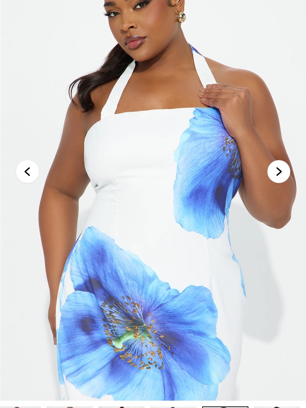 White Halter Dress with Blue Floral Print